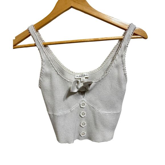 For love and lemons‎ pointelle cream bow cropped top size Large - Picture 1 of 6